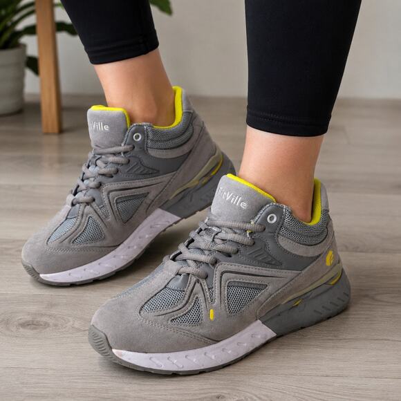FitVille Shoes - FitVille Rebound Core Walking Shoes Gray Yellow Women's 7.5EW Extra Wide